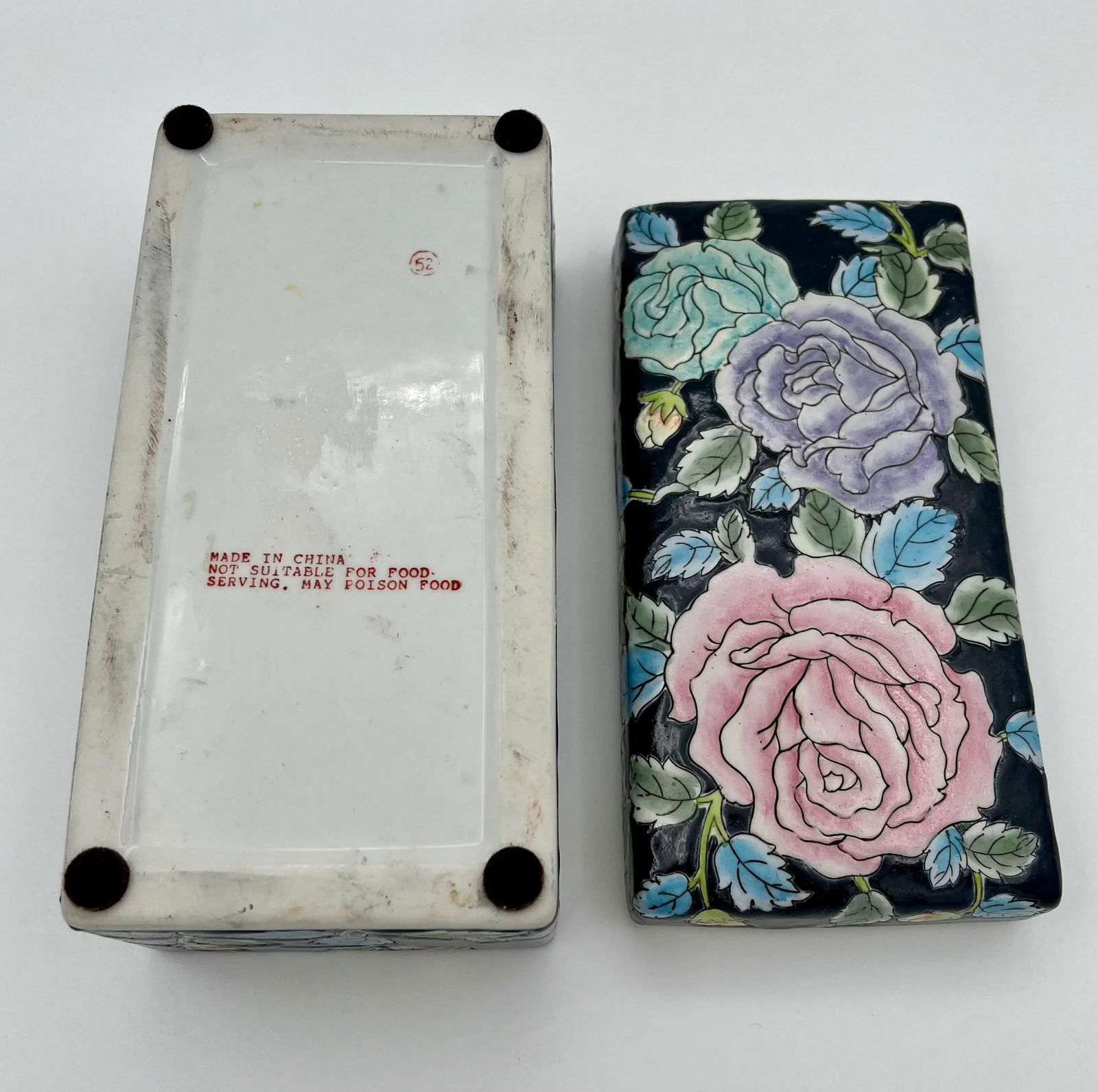 1980s Chinoiserie Lidded Box in Navy, Pink & Lavender - 7