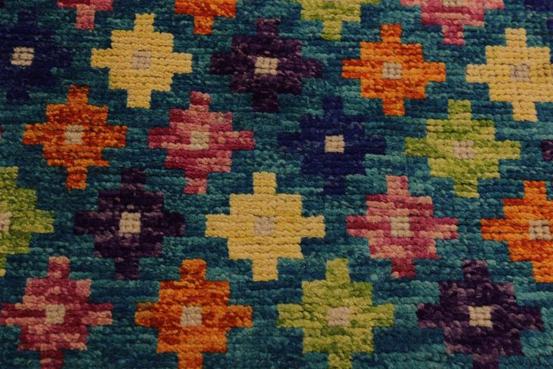 1990s Shabby Chic Balouchi Teal/Orange Wool Rug - 4'10 X 6'11 - 5