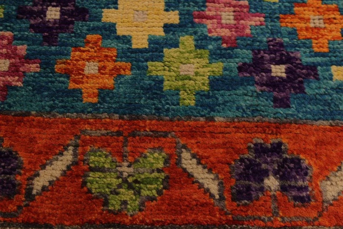 1990s Shabby Chic Balouchi Teal/Orange Wool Rug - 4'10 X 6'11 - 6