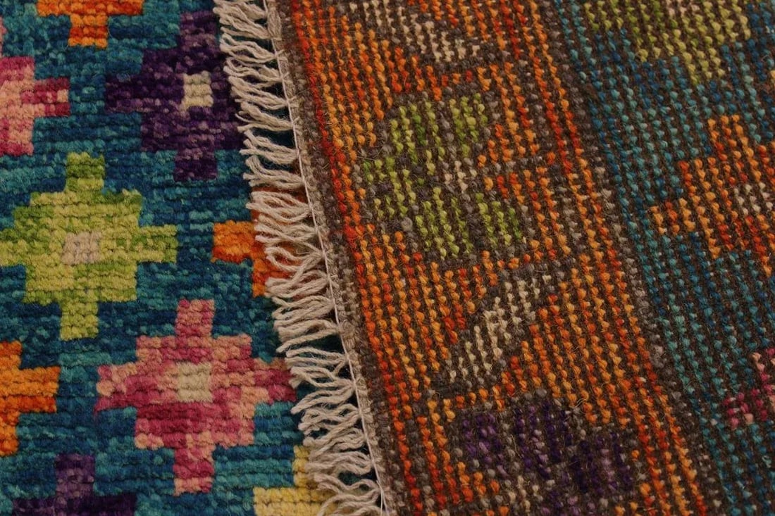 1990s Shabby Chic Balouchi Teal/Orange Wool Rug - 4'10 X 6'11 - 7