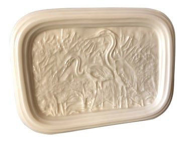 Milk Glass Asian Chinoiserie Cranes Nightlight