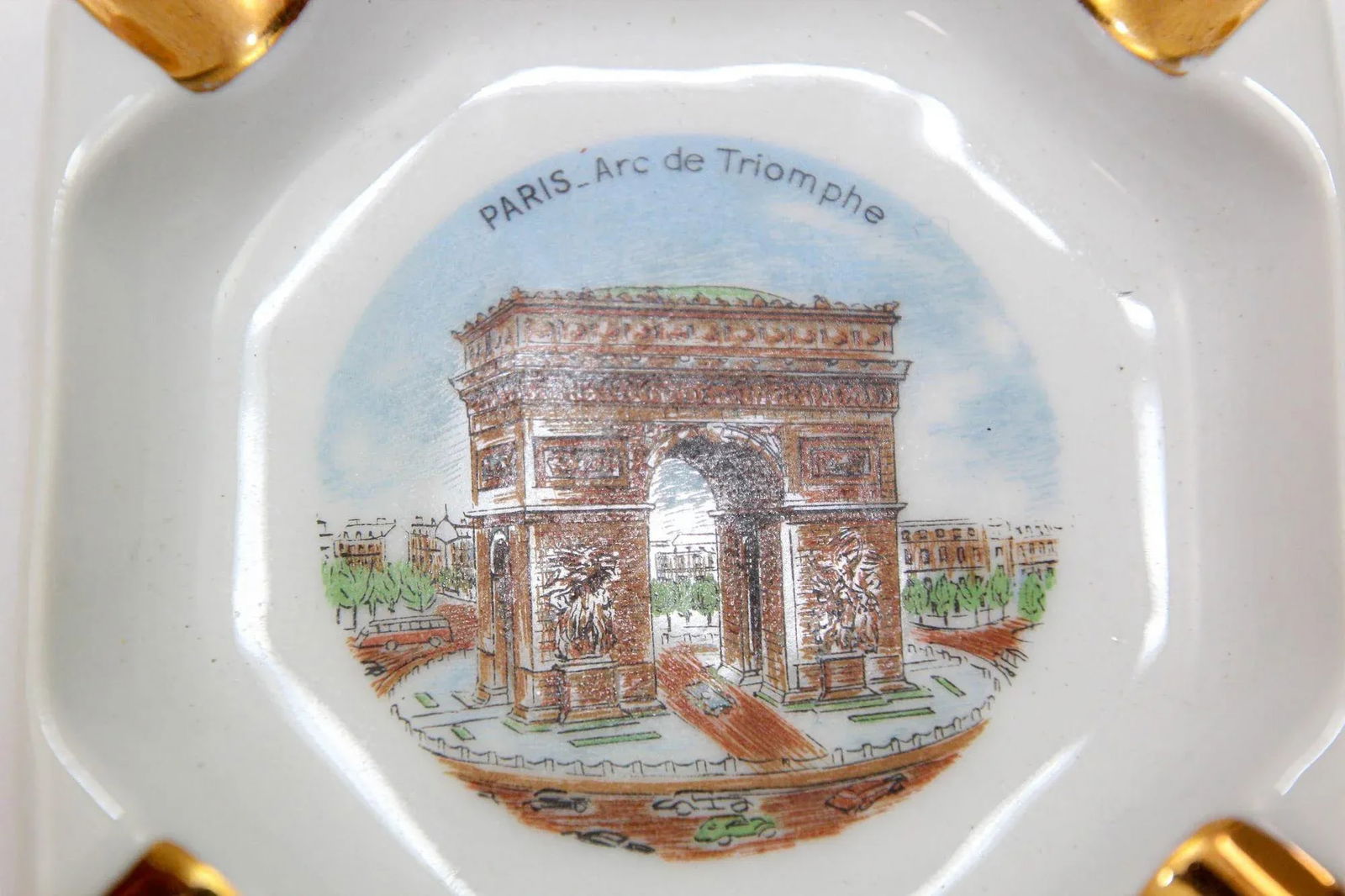 Porcelain Ashtray Limoges Paris Arc De Triomphe Hand-Painted Dish France 1960s - 4