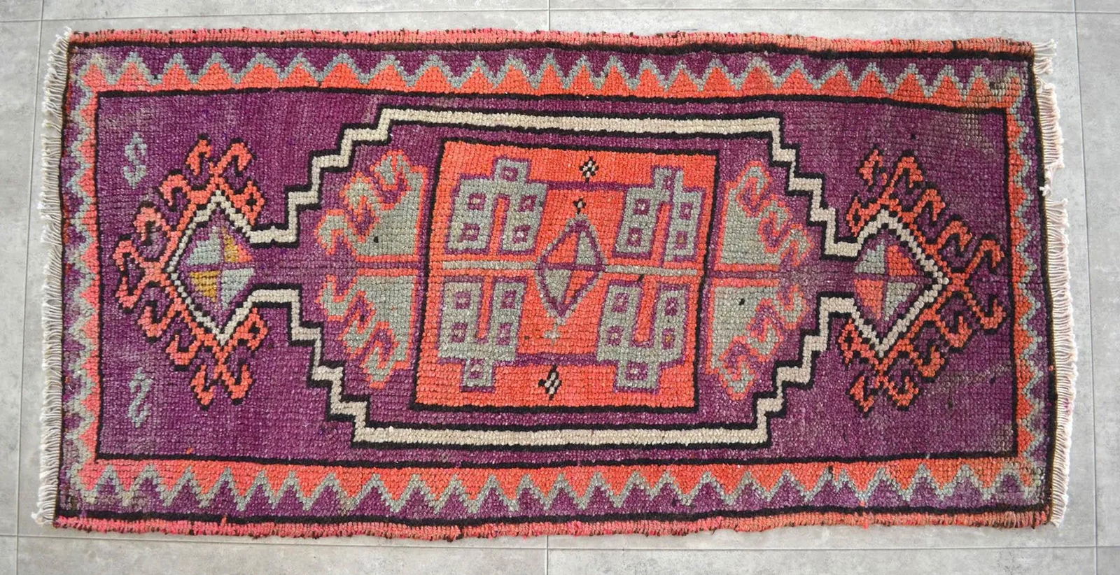 Distressed Small Low Pile Hand Knotted Yastik Rug Faded Mat - 18'' X 36'' - 2