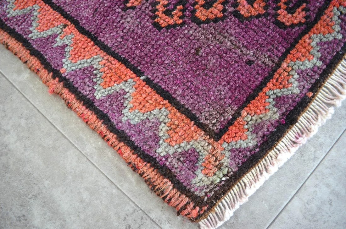 Distressed Small Low Pile Hand Knotted Yastik Rug Faded Mat - 18'' X 36'' - 3