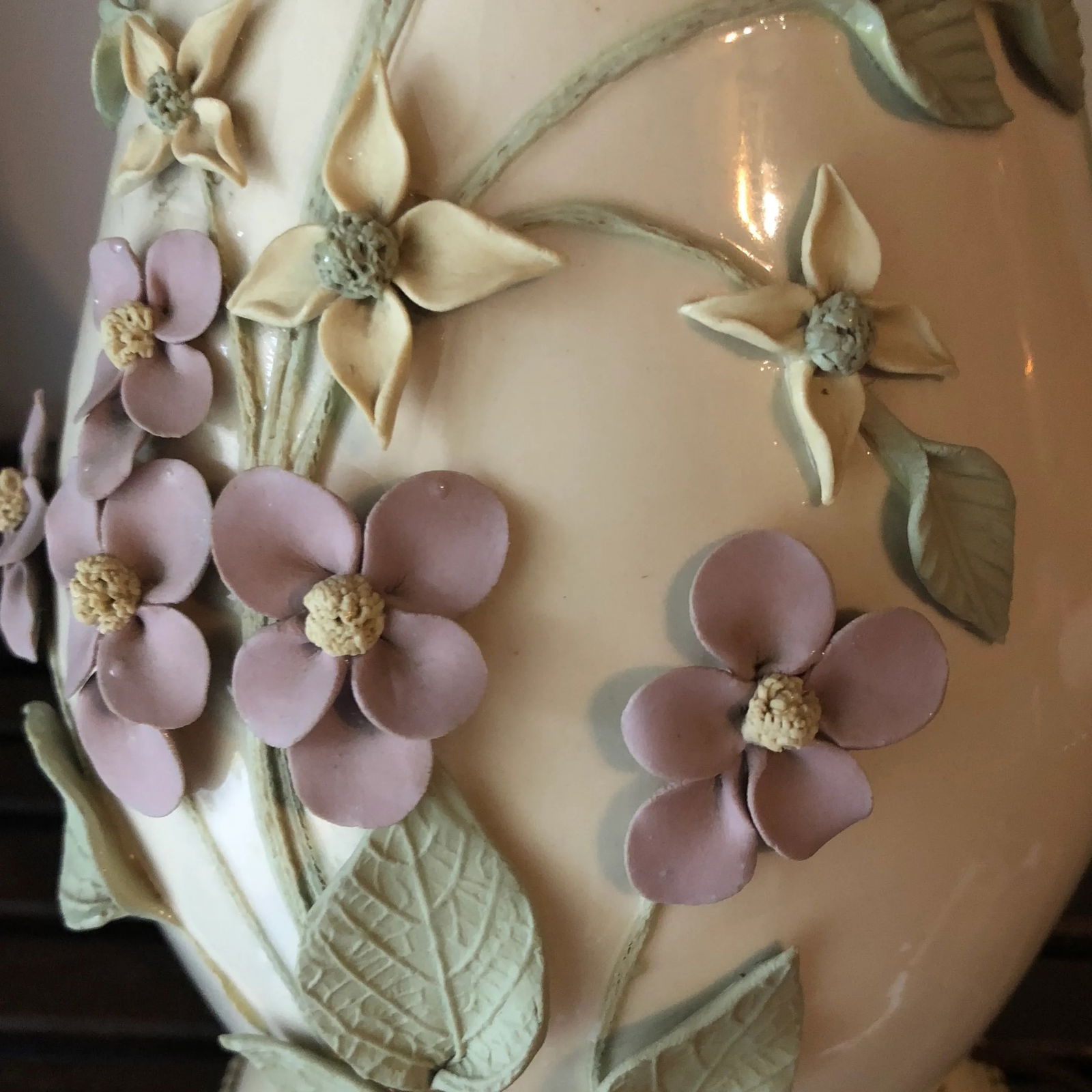 1970s Vintage Ceramic Floral Lamp - 2