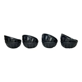 Hand Crafted Black Scalloped Portuguese Pottery Barn Soup Bowls - Set of 8