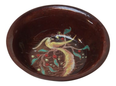 Mid-Century Dutch Modern Hand-Painted Enamel on Copper 'Peacock' Bowl