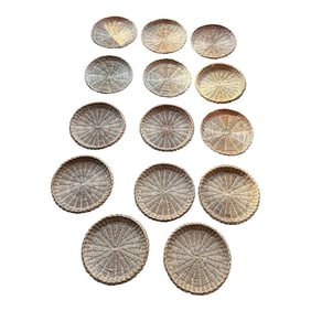 1970s Vintage Wicker Plate Holders- Set of 14