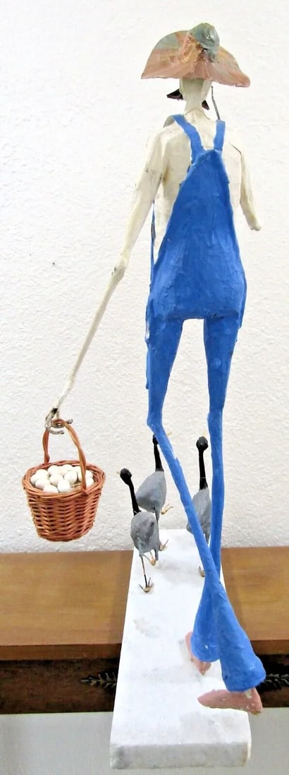 Paper Mache Sculpture of Elongated Farmer and Geese Attributed to Paul Duval - 4