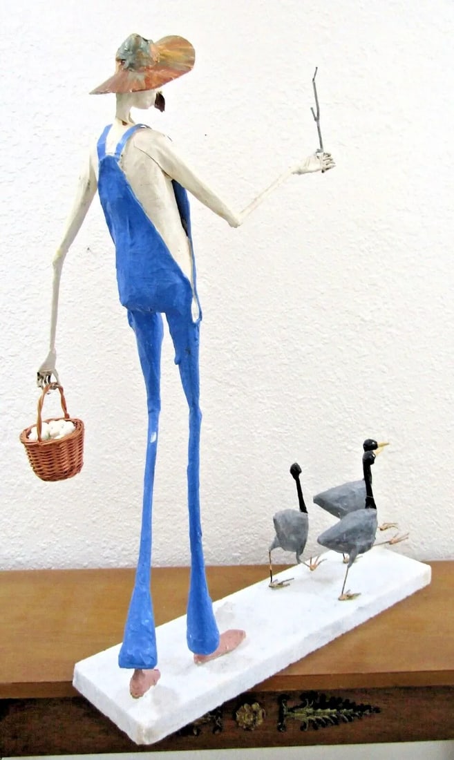 Paper Mache Sculpture of Elongated Farmer and Geese Attributed to Paul Duval - 5
