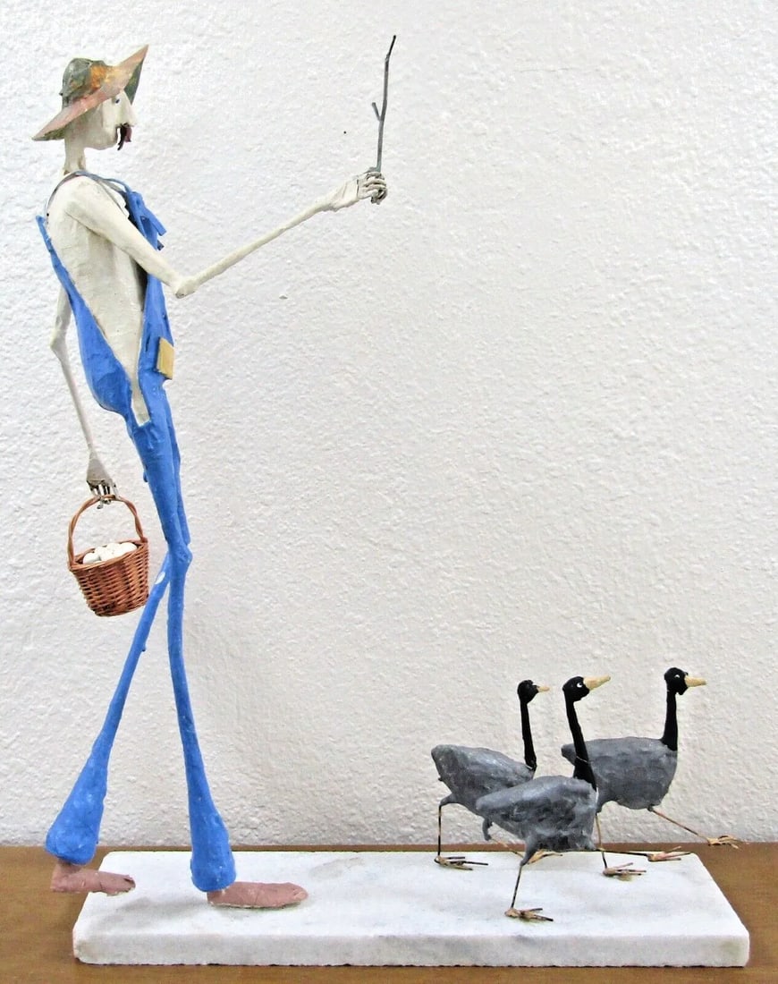 Paper Mache Sculpture of Elongated Farmer and Geese Attributed to Paul Duval - 6