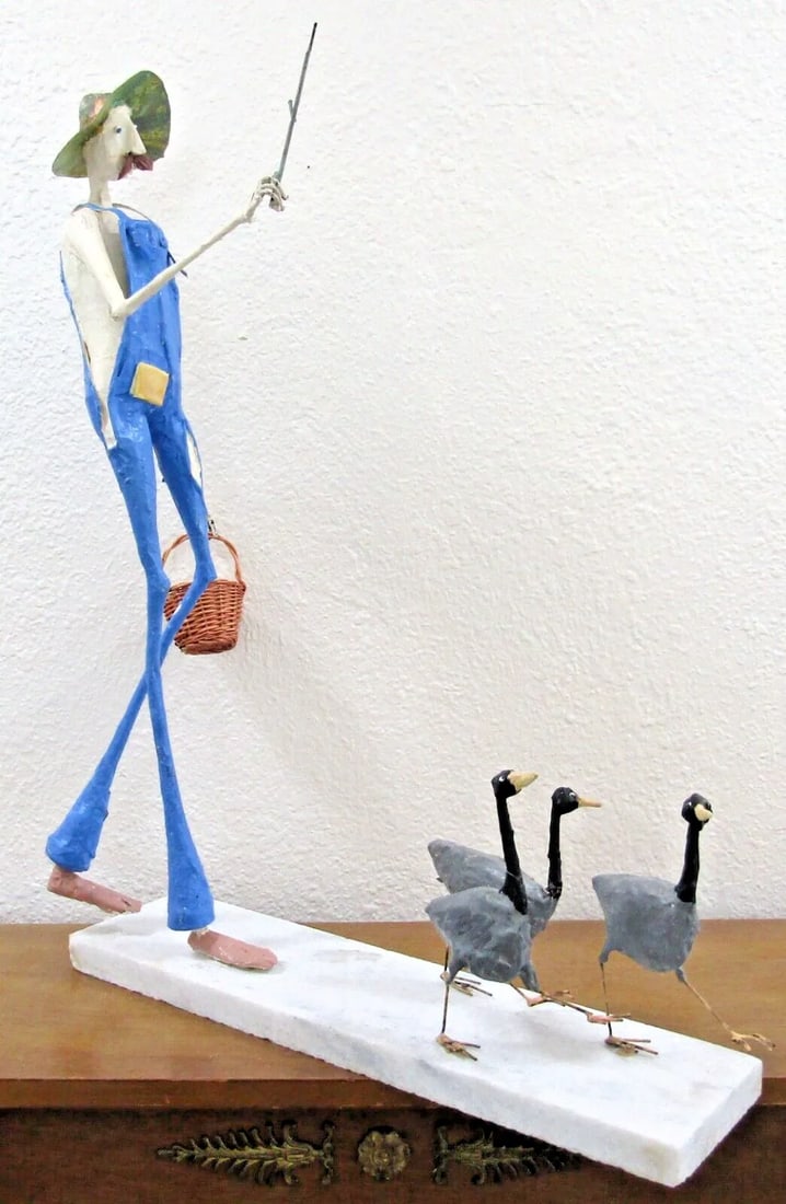 Paper Mache Sculpture of Elongated Farmer and Geese Attributed to Paul Duval - 7