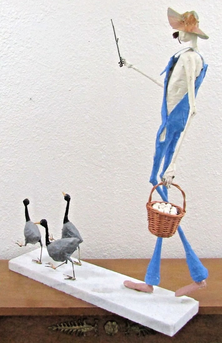 Paper Mache Sculpture of Elongated Farmer and Geese Attributed to Paul Duval - 8