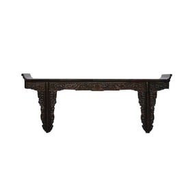 Chinese Vintage Dark Brown Dragon Carving Long Altar Console Table