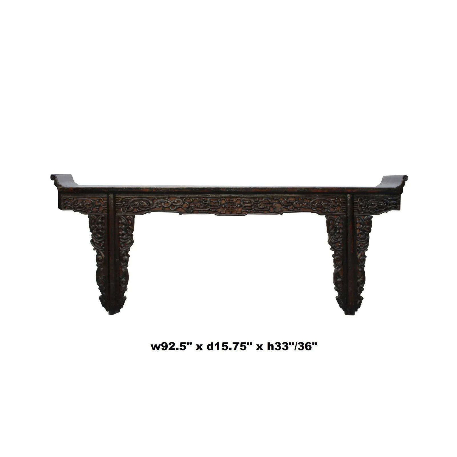 Chinese Vintage Dark Brown Dragon Carving Long Altar Console Table - 2