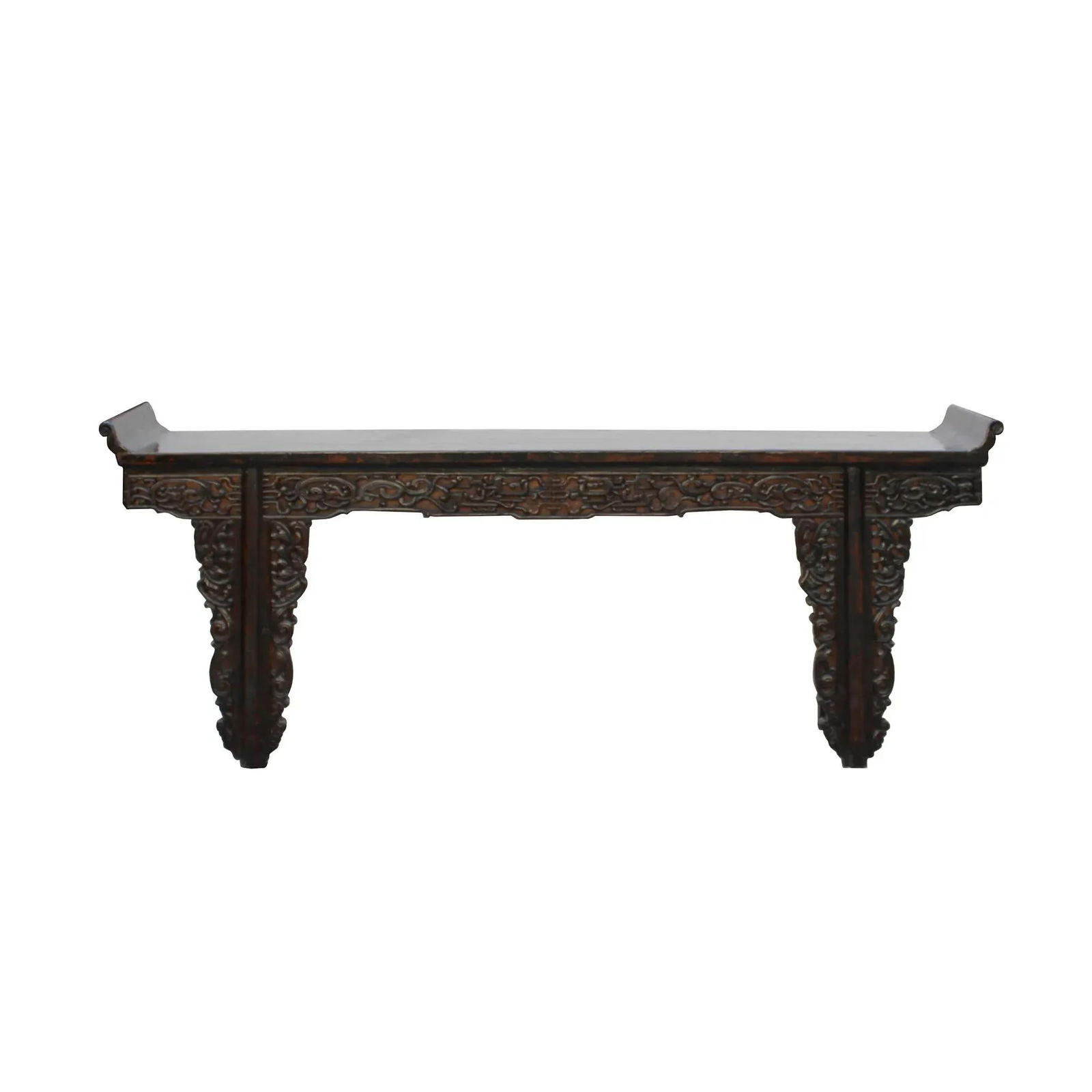 Chinese Vintage Dark Brown Dragon Carving Long Altar Console Table - 3