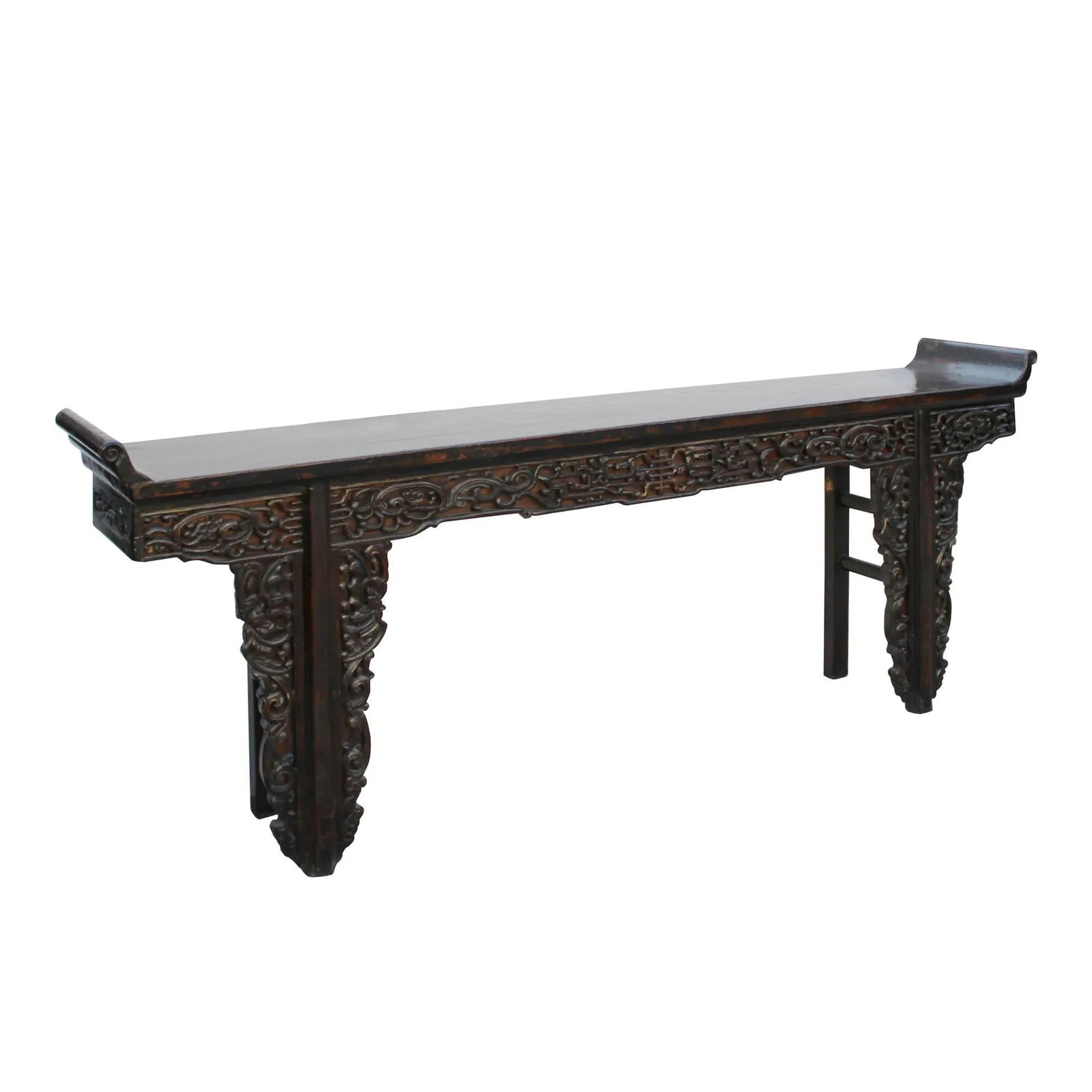 Chinese Vintage Dark Brown Dragon Carving Long Altar Console Table - 6