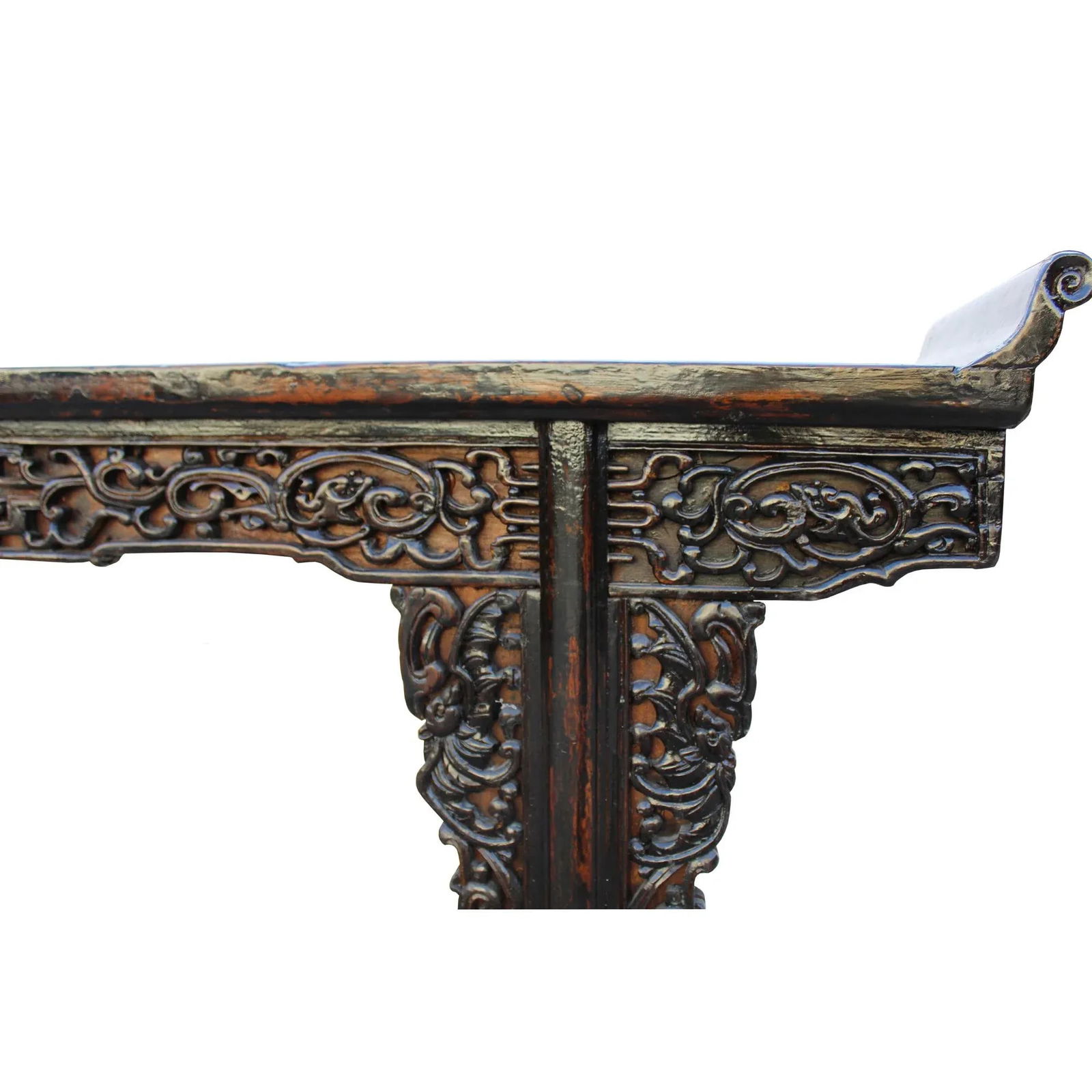 Chinese Vintage Dark Brown Dragon Carving Long Altar Console Table - 8