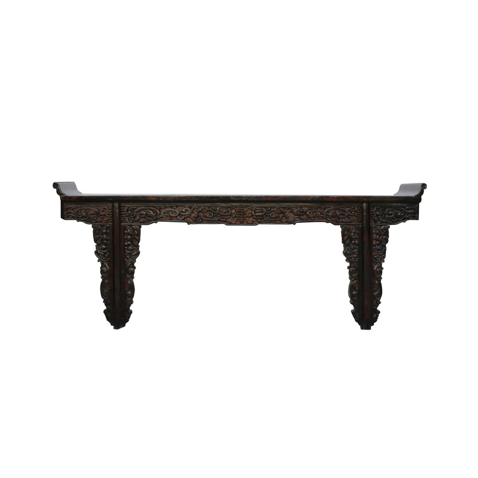 Chinese Vintage Dark Brown Dragon Carving Long Altar Console Table - 9