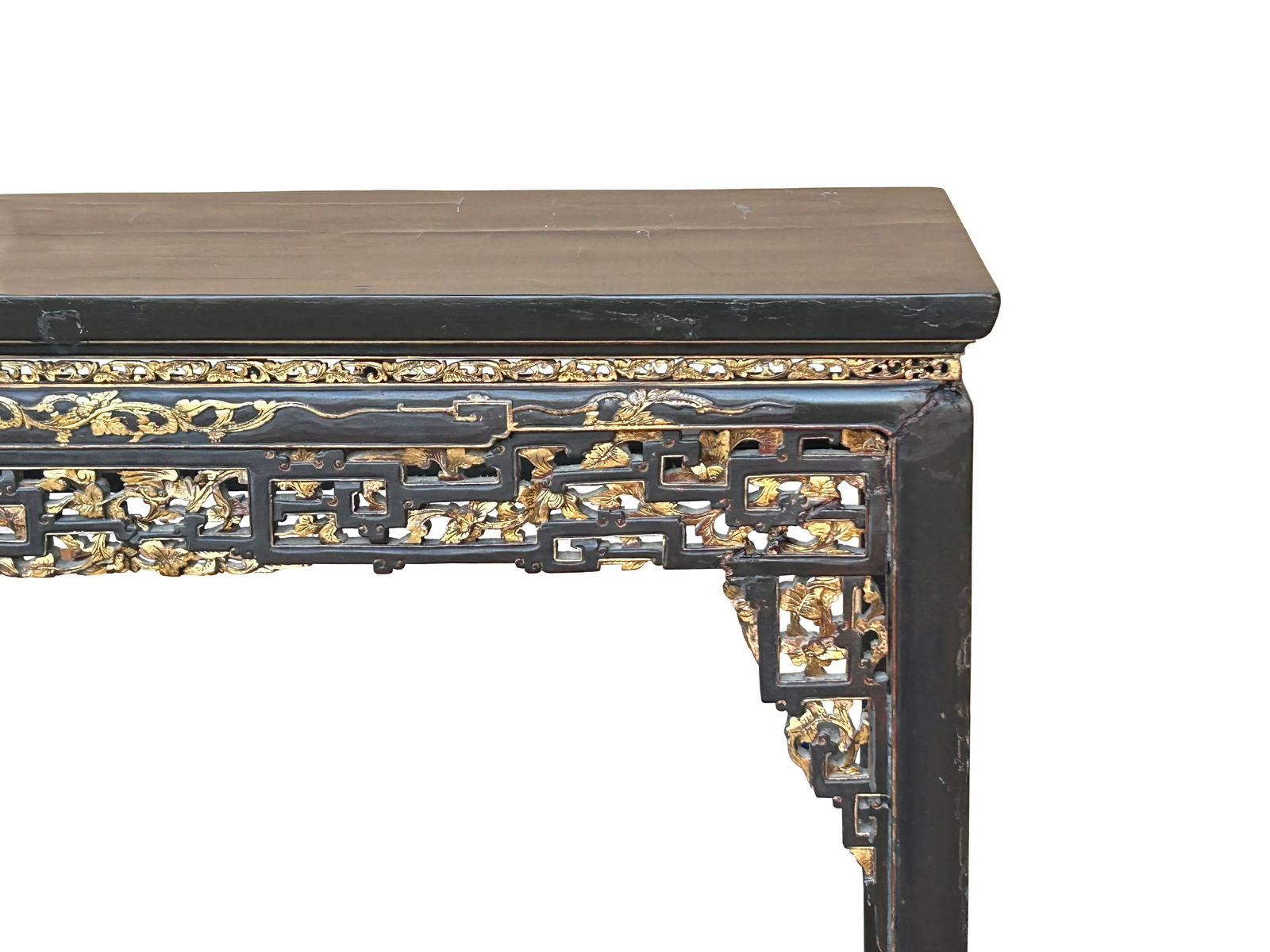 Chinese Vintage Black Golden Carving Motif Tall Altar Console Table - 10