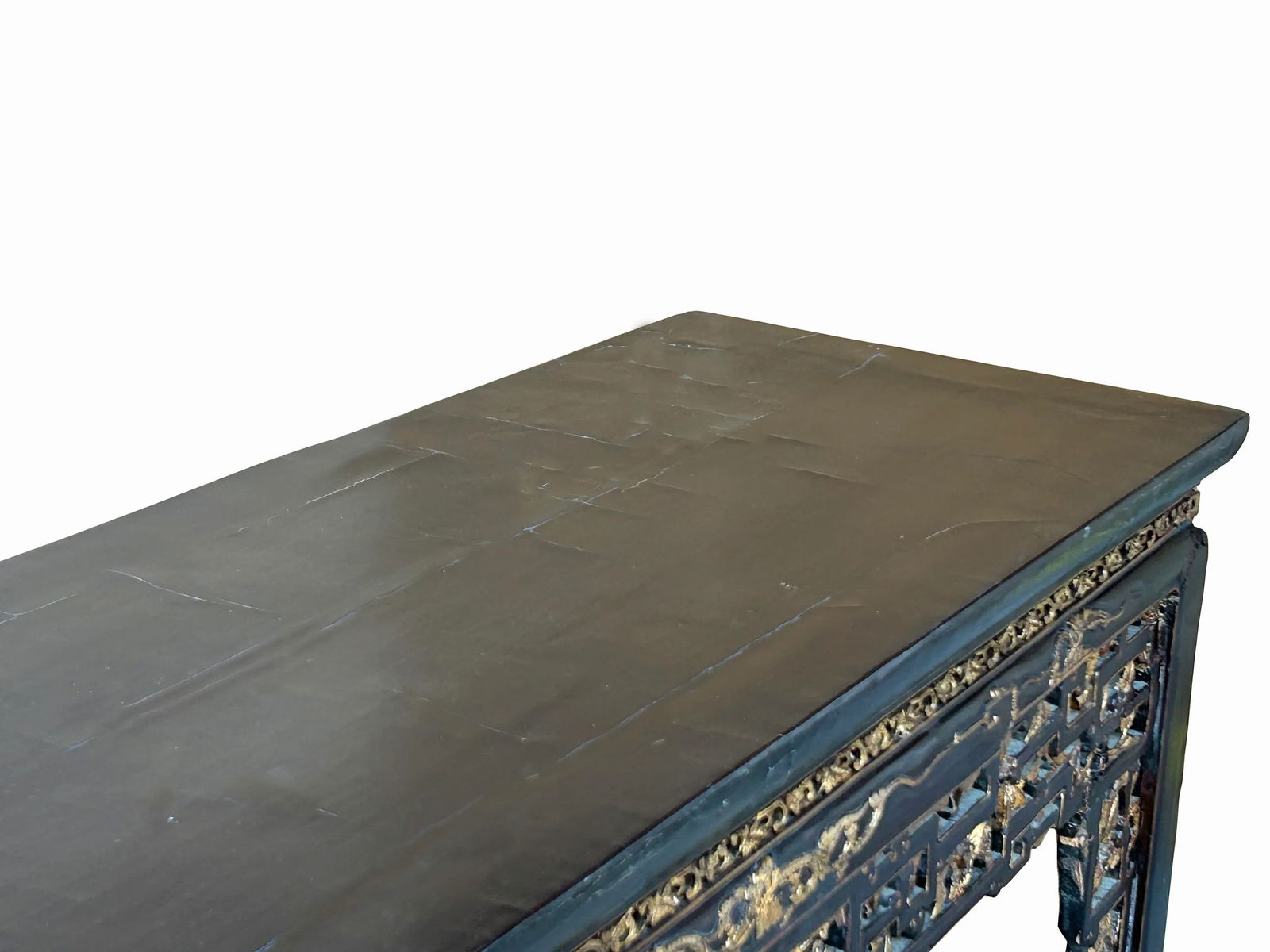 Chinese Vintage Black Golden Carving Motif Tall Altar Console Table - 11