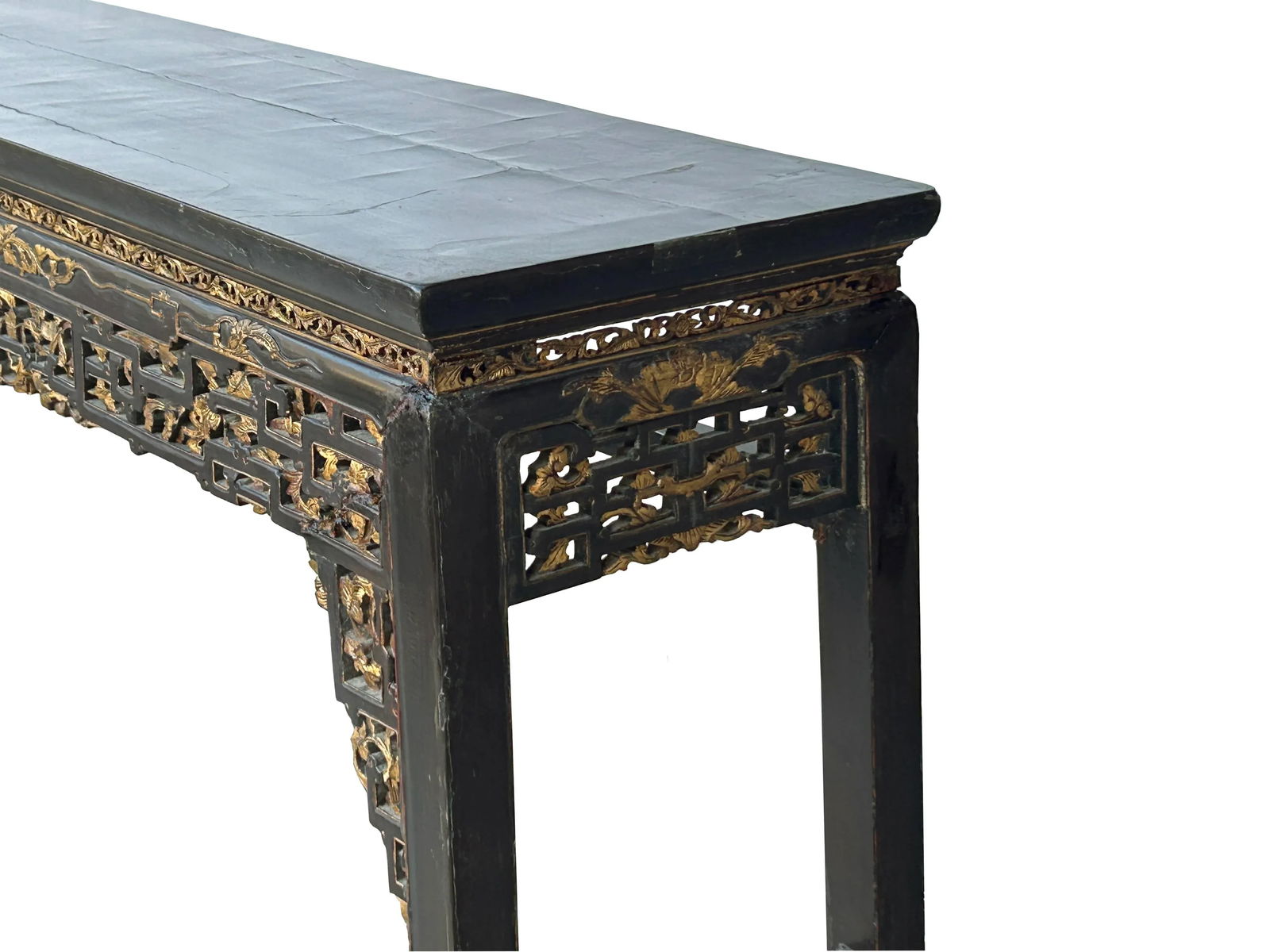 Chinese Vintage Black Golden Carving Motif Tall Altar Console Table - 6