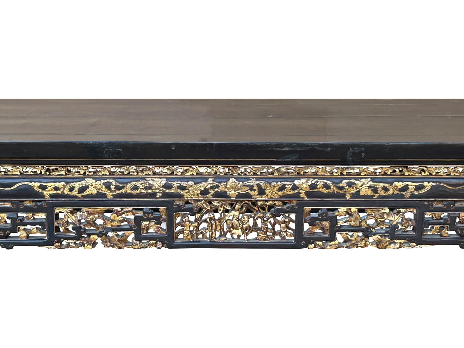 Chinese Vintage Black Golden Carving Motif Tall Altar Console Table - 7