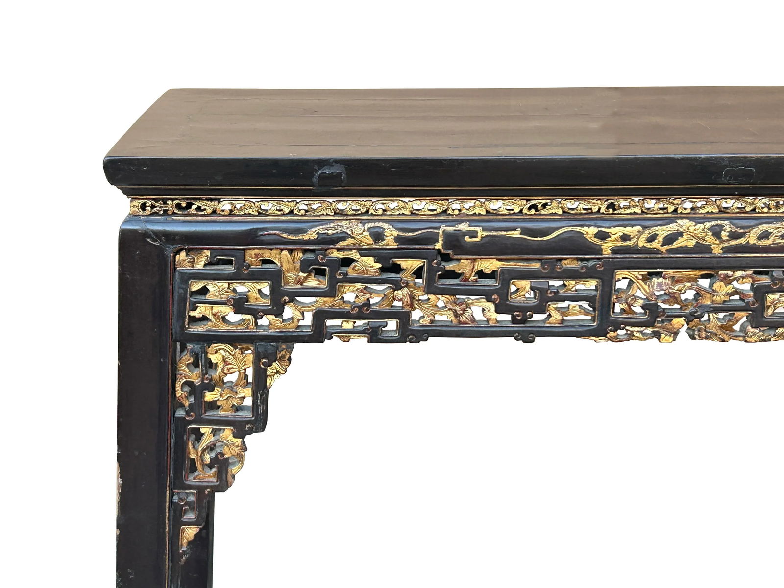 Chinese Vintage Black Golden Carving Motif Tall Altar Console Table - 8