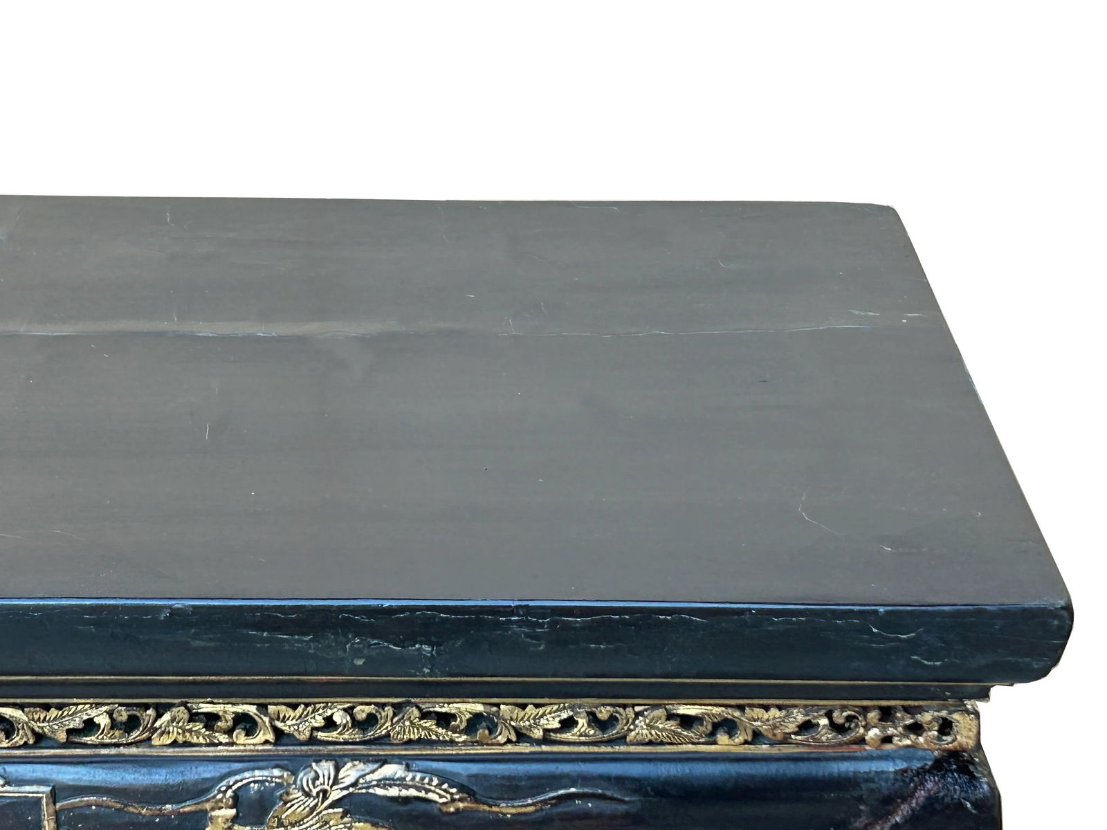 Chinese Vintage Black Golden Carving Motif Tall Altar Console Table - 9