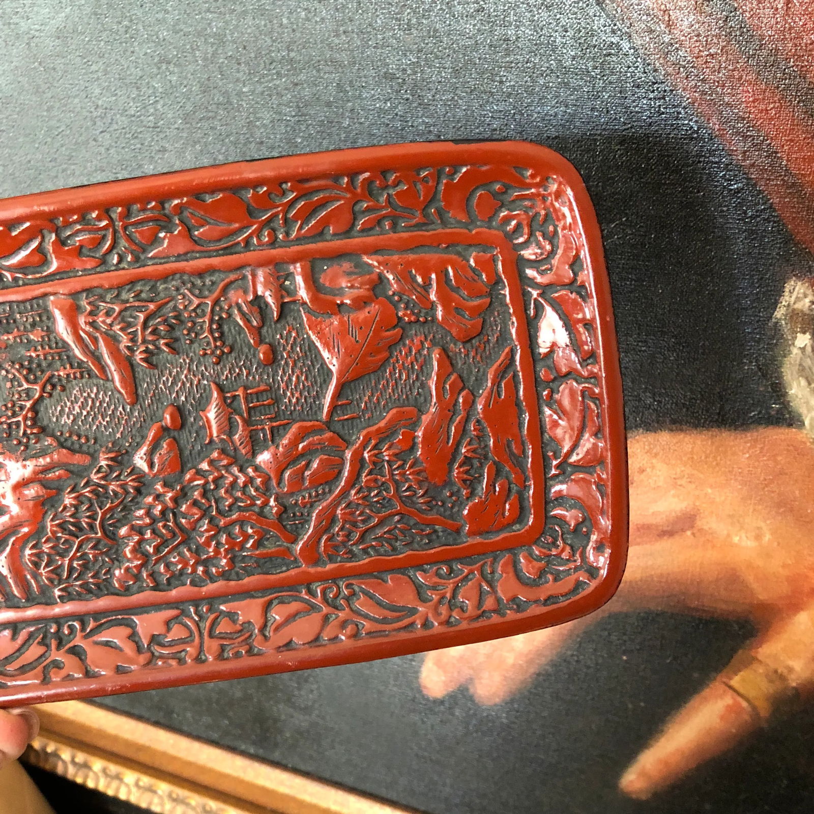 1970s Vintage Black Lacquer Mother of Pearl Asian Box & Plate- 2 Pieces - 5