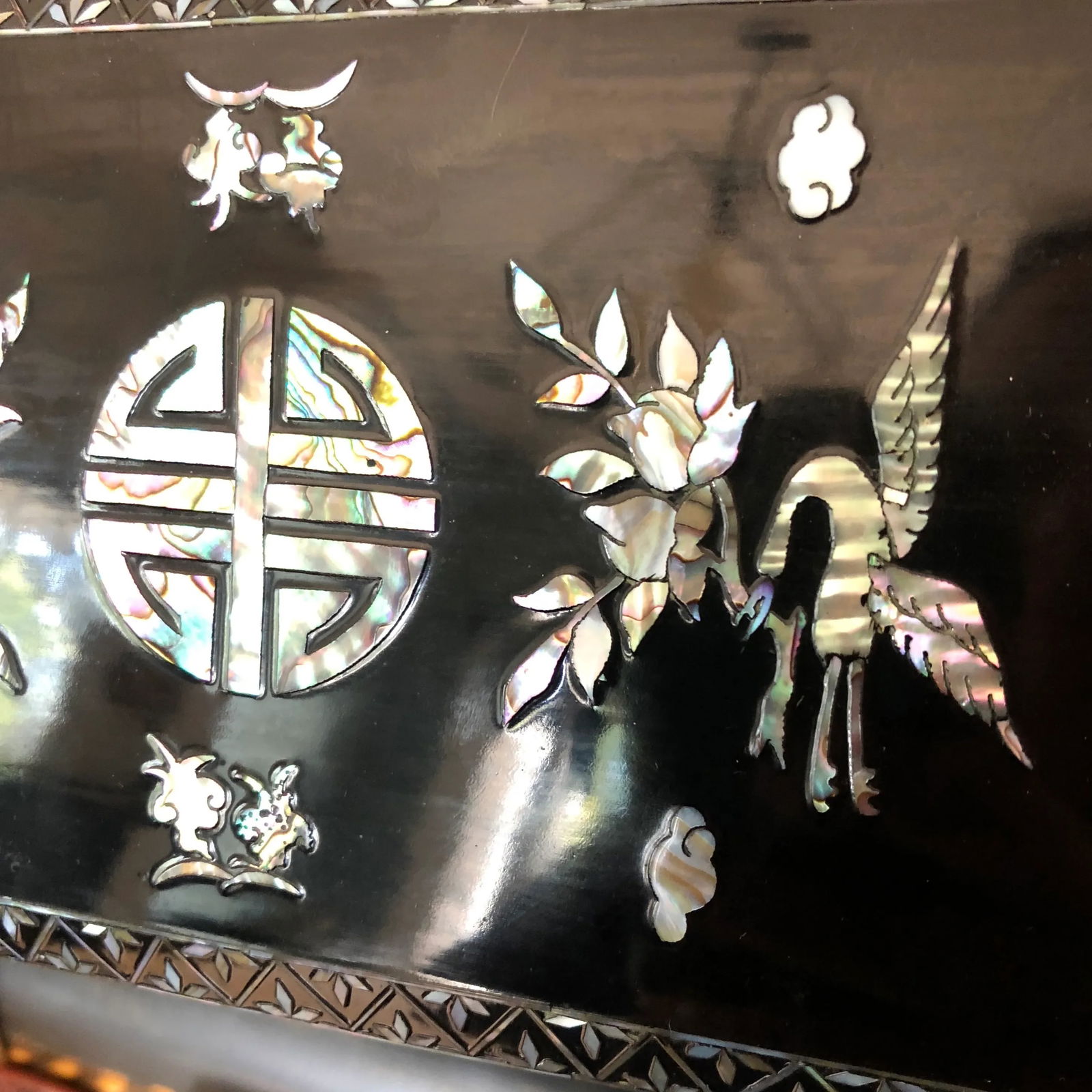 1970s Vintage Black Lacquer Mother of Pearl Asian Box & Plate- 2 Pieces - 6