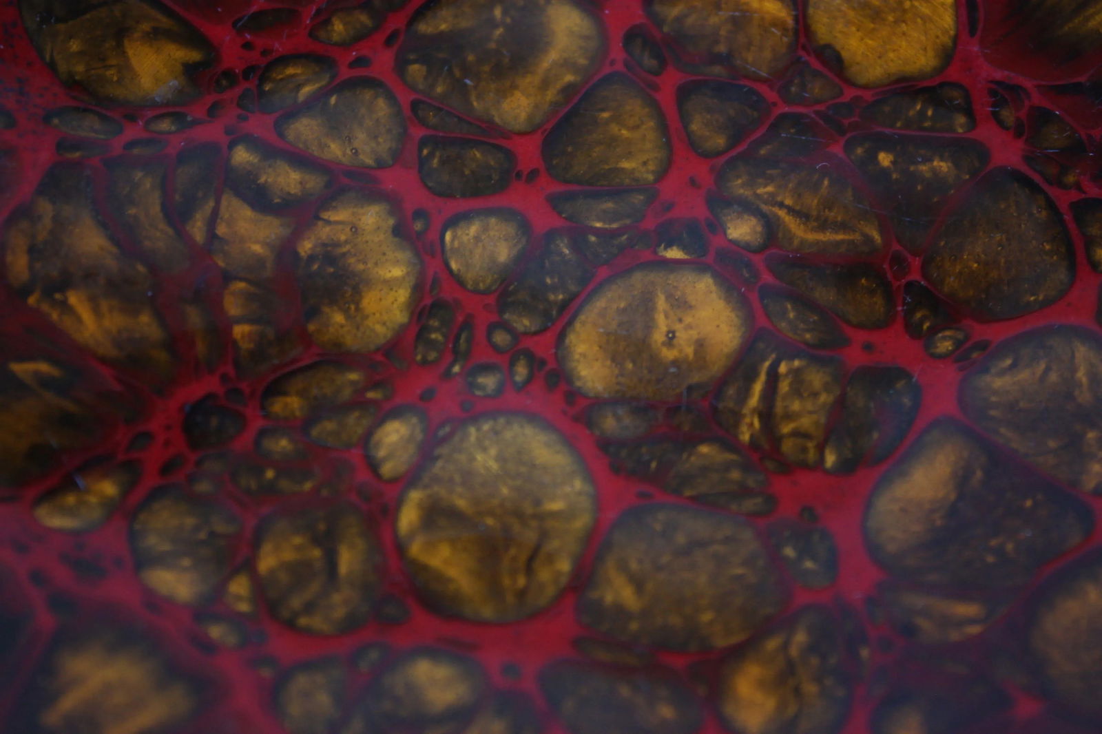 Set of Two Enamel on Copper Red and Gold Decorative Plates by Win Ng - 7