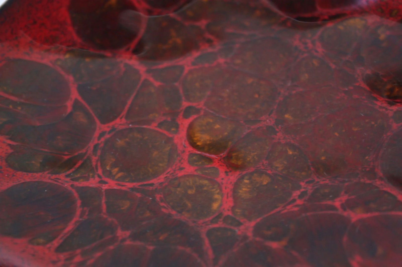 Set of Two Enamel on Copper Red and Gold Decorative Plates by Win Ng - 9