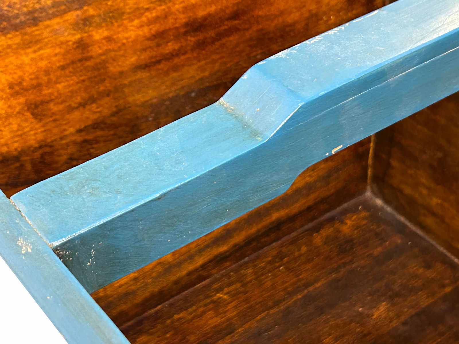 Chinese Wood Square Pastel Blue Lotus Graphic Handle Bucket - 4