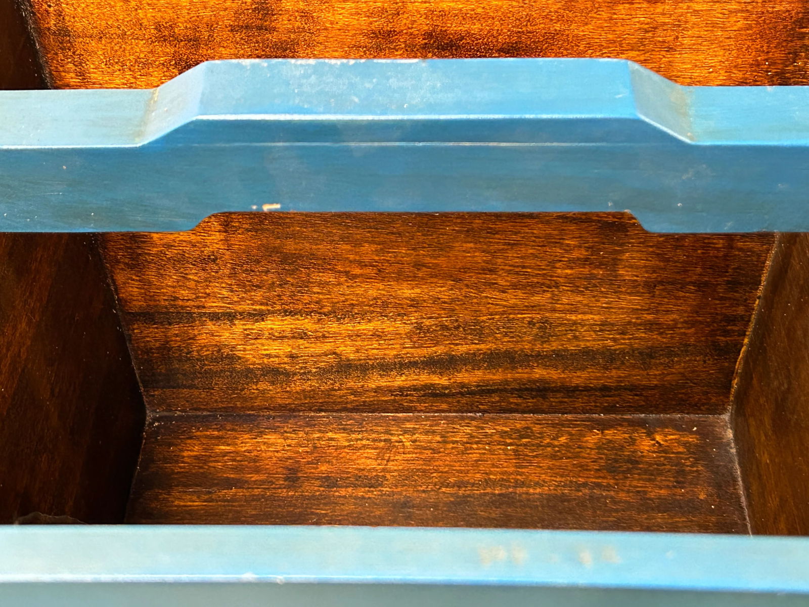 Chinese Wood Square Pastel Blue Lotus Graphic Handle Bucket - 6