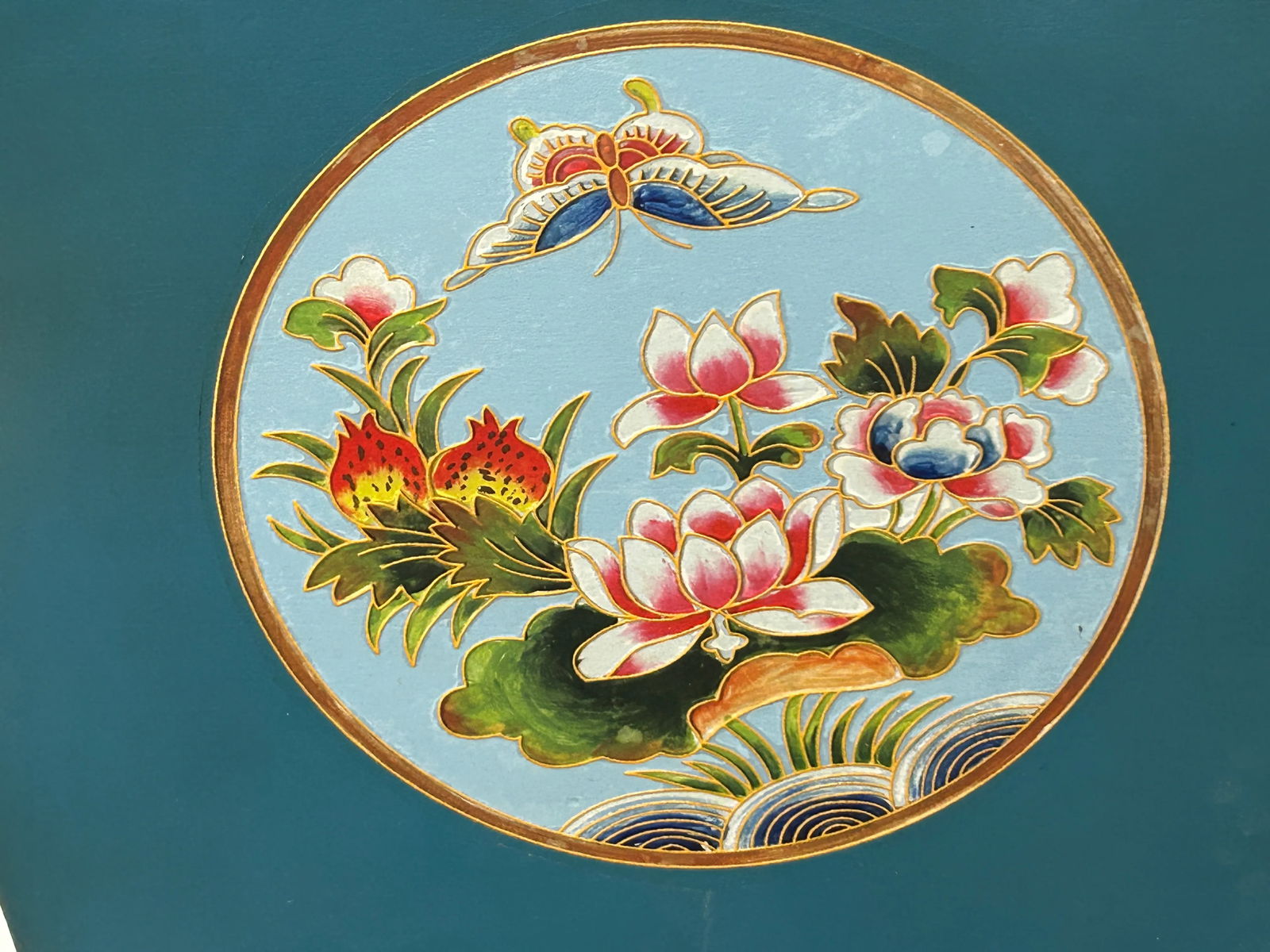 Chinese Wood Square Pastel Blue Lotus Graphic Handle Bucket - 7