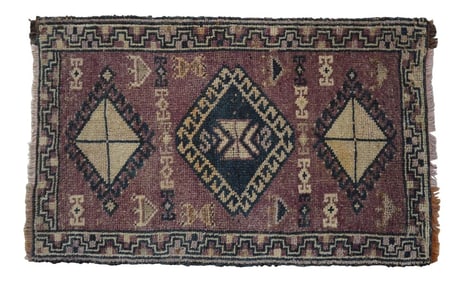 Antiaque Kurdish Rug Distressed Low Pile Yastik Petite Rug Low Pile Faded Mat - 20'' X 32''