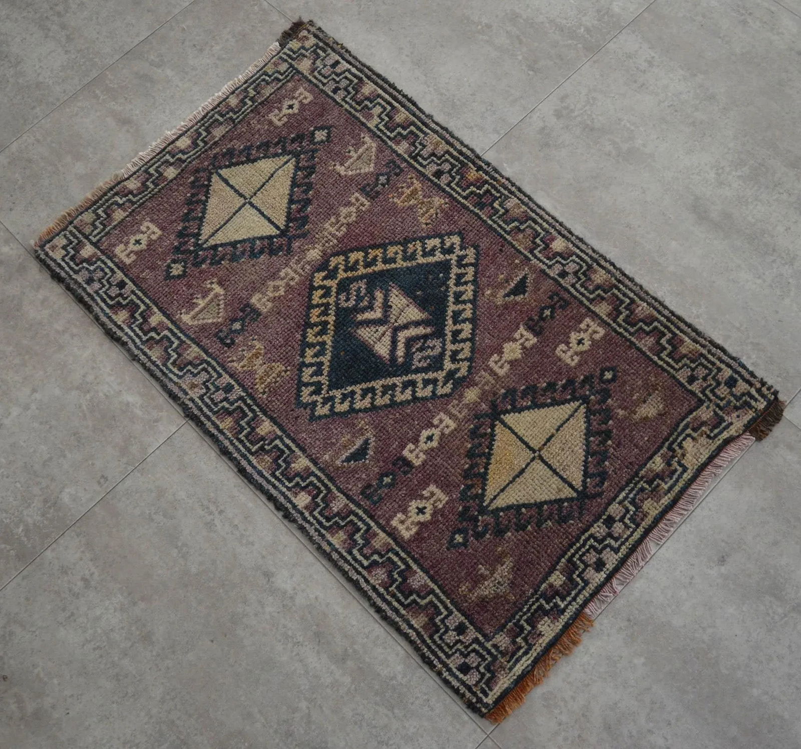 Antiaque Kurdish Rug Distressed Low Pile Yastik Petite Rug Low Pile Faded Mat - 20'' X 32'' - 5