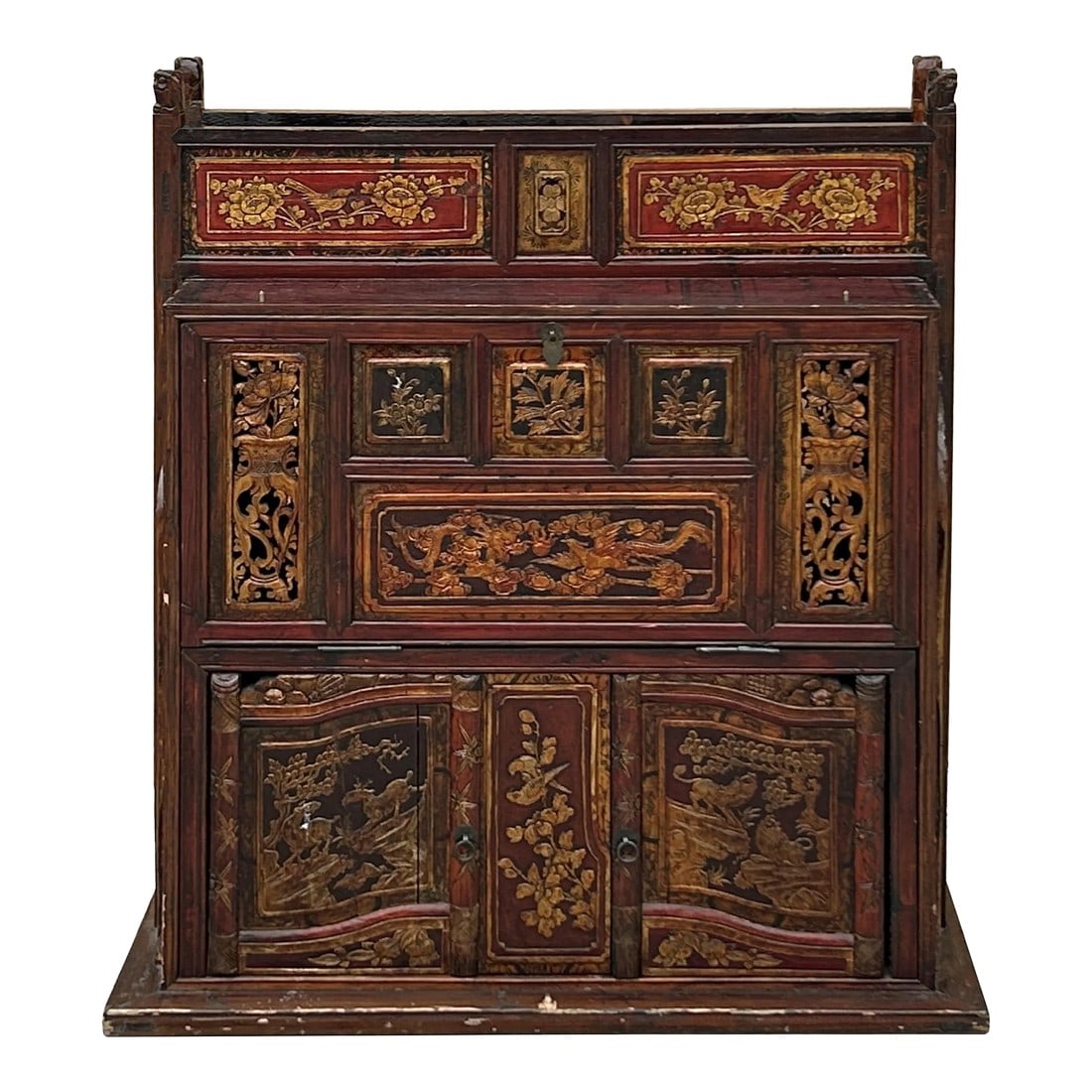 Vintage Chinese Fujian Golden Carving Wedding Trunk Cabinet Chest (1 of 11)