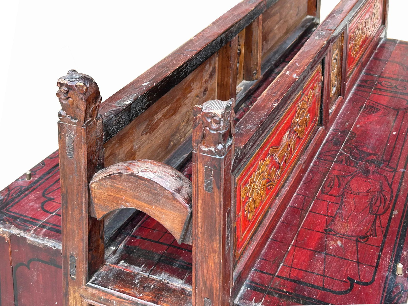 Vintage Chinese Fujian Golden Carving Wedding Trunk Cabinet Chest - 7