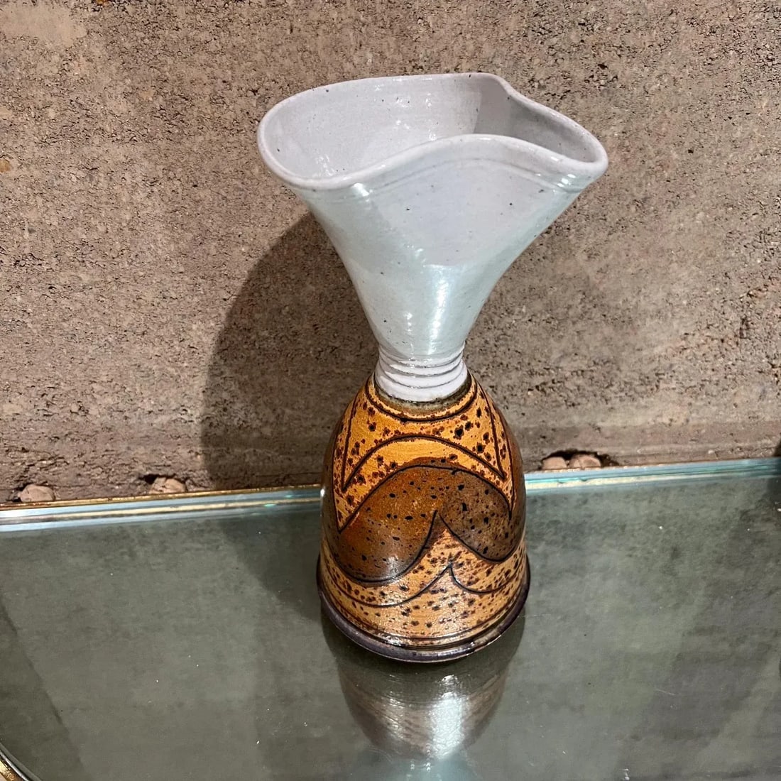 Modern Studio Art Pottery Wine Carafe Set 2 Goblets - 2