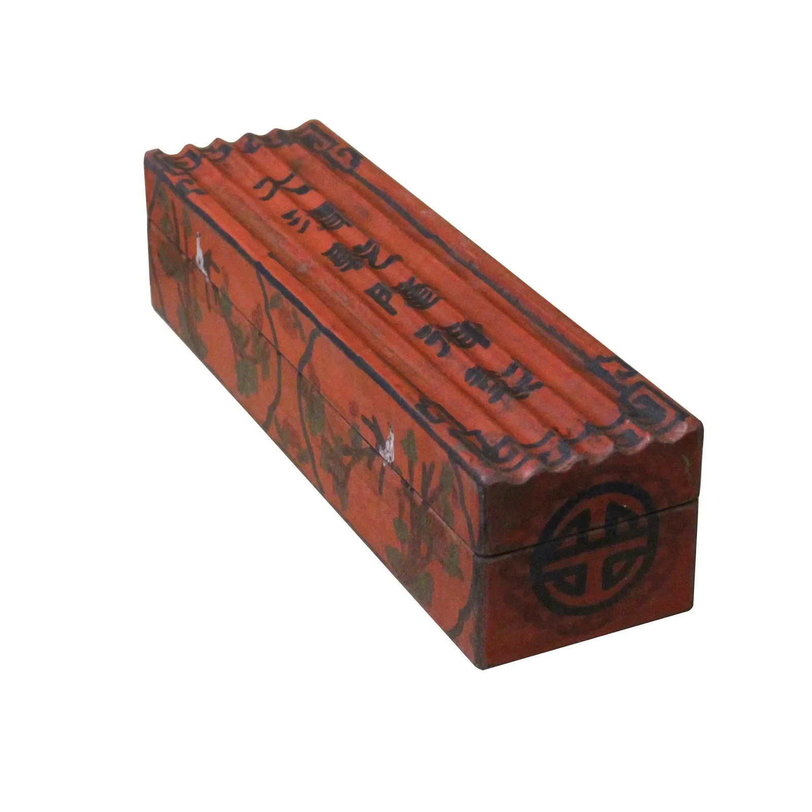 Chinese Distressed Red Characters Graphic Rectangular Shape Box - 5