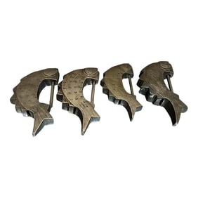 1900s Antique Korean Brass Fish Locks Set of Four
