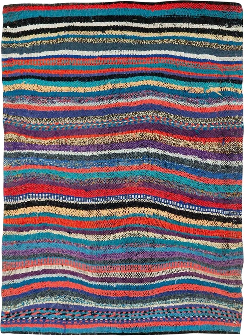 Vintage Persian Flatweave Kilim Rug – Size: 3" X 4'1": A vintage Persian flat-woven Kilim rug from the mid-20th century. A Kilim is a flat tapestry-woven carpet or rug traditionally produced in countries of the former ottoman empire, Iran, azerbaijan and