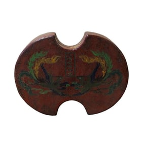 Chinese Distressed Brown Lacquer Oval Phoenix Graphic Box