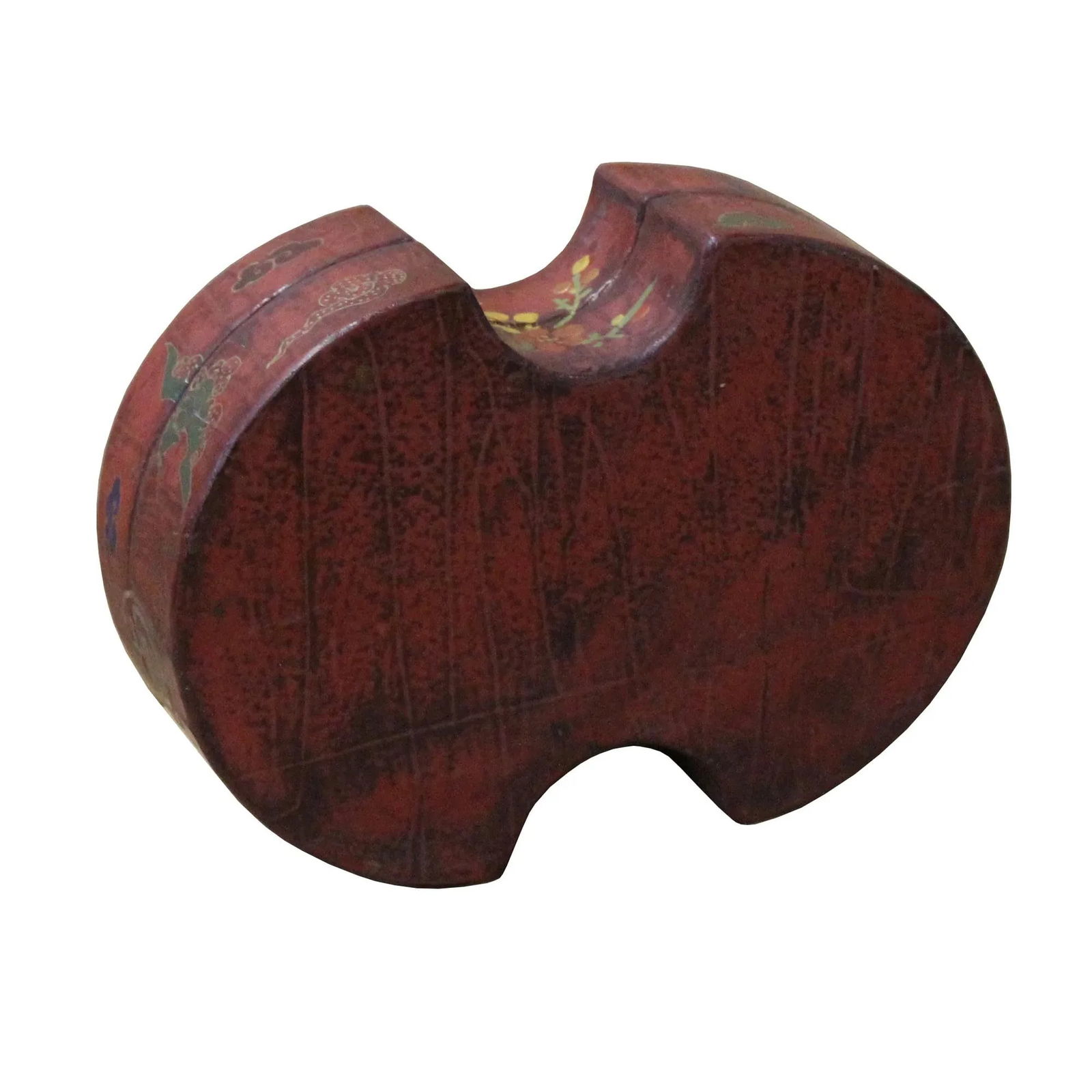 Chinese Distressed Brown Lacquer Oval Phoenix Graphic Box - 4