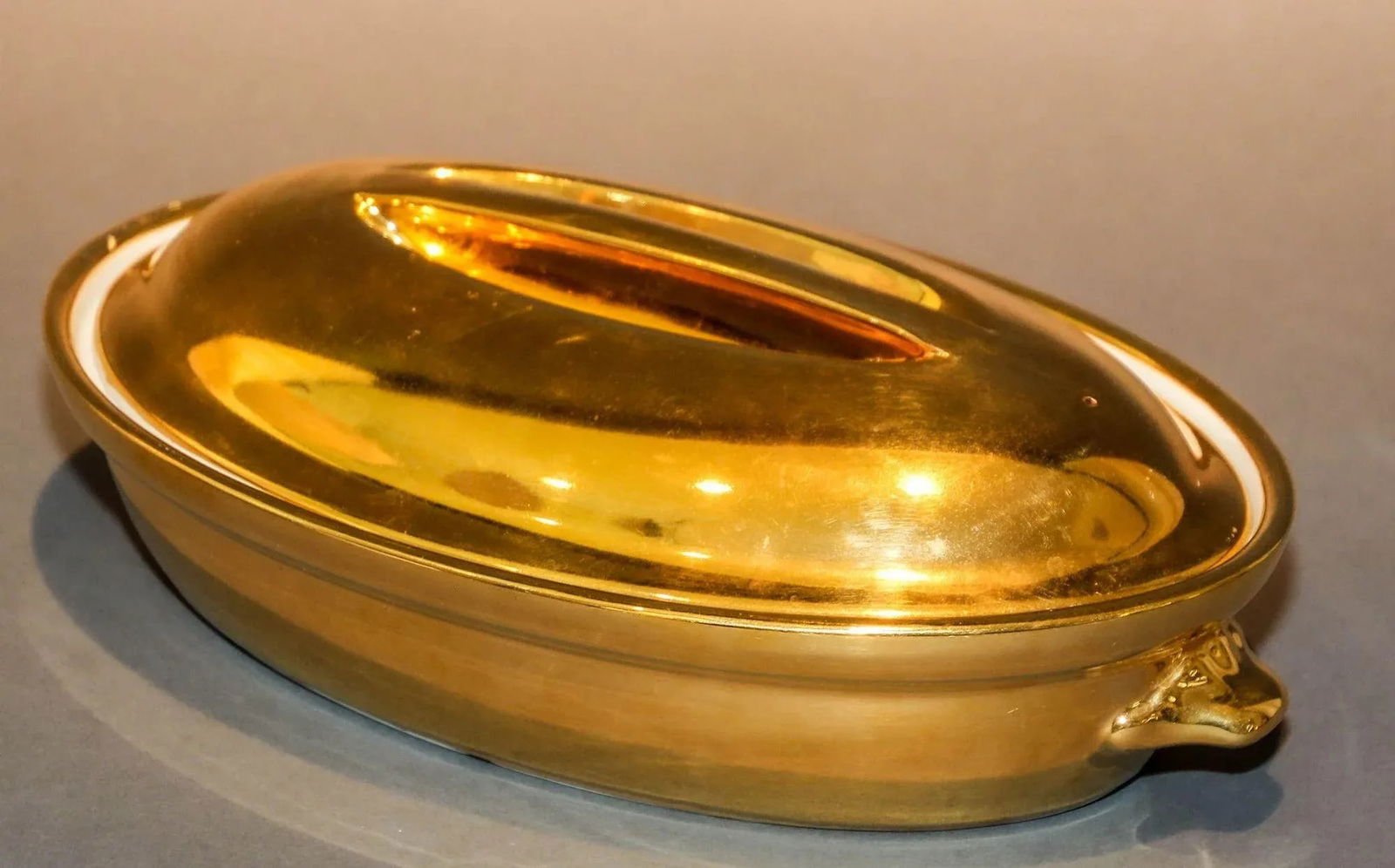 Royal Worcester England Oval Lidded Tureen Lustre Gold - 2