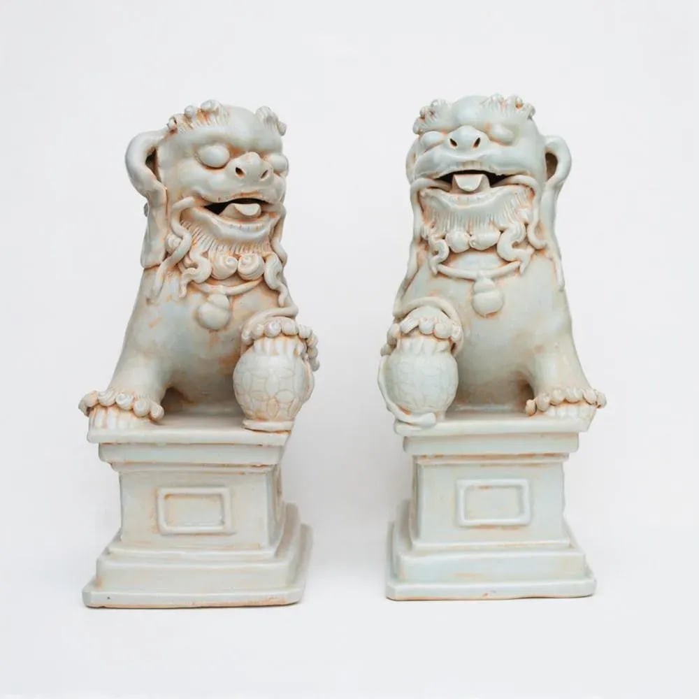 20th Century Large Chinese Celadon Foo Lions - a Pair - 11