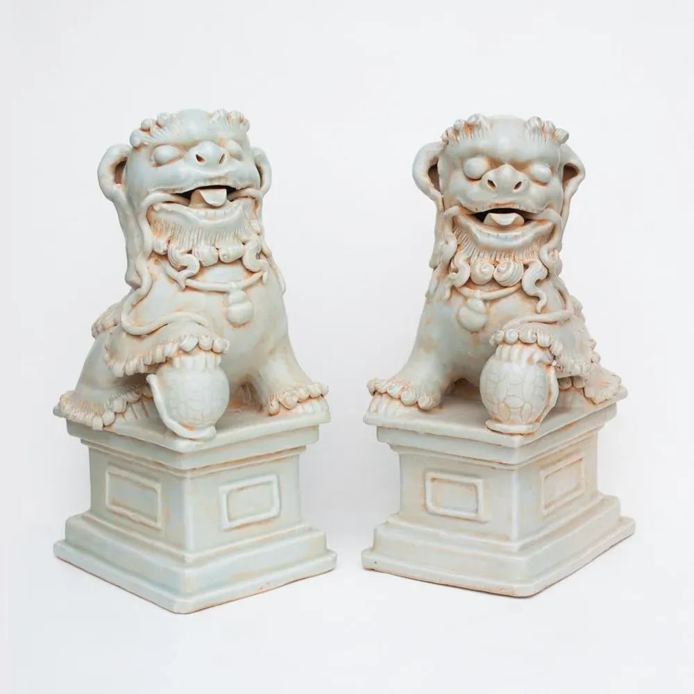 20th Century Large Chinese Celadon Foo Lions - a Pair - 13