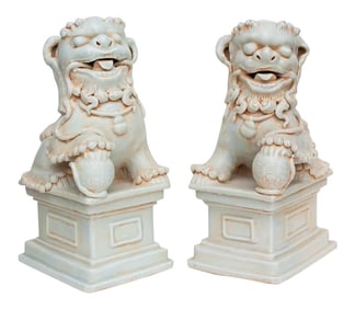 20th Century Large Chinese Celadon Foo Lions - a Pair